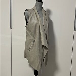 PHILOSOPHY NWOT Sleeveless Faux Leather Taupe Grey Long Vest Jacket, Size L